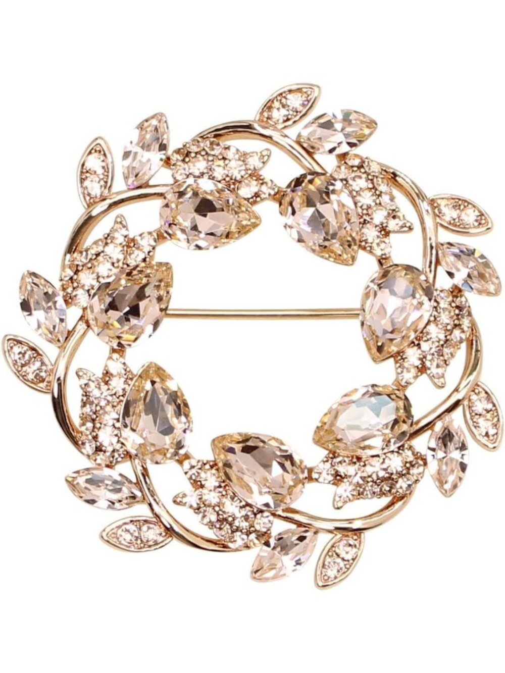 Stunning Rhinestone Floral Wreath Brooch Pin - Elegant Crystal Jewelry Accessory